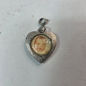 Silver Tone Small Heart Locket Frame For Charm Bracelet Mourning Jewelry Vintage